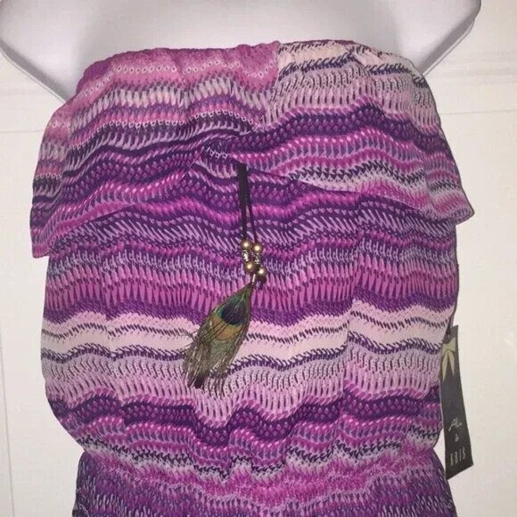 Ali & Kris Strapless Off The Shoulder Summer Sundress Peacock Feather Size Large - Picture 2 of 10